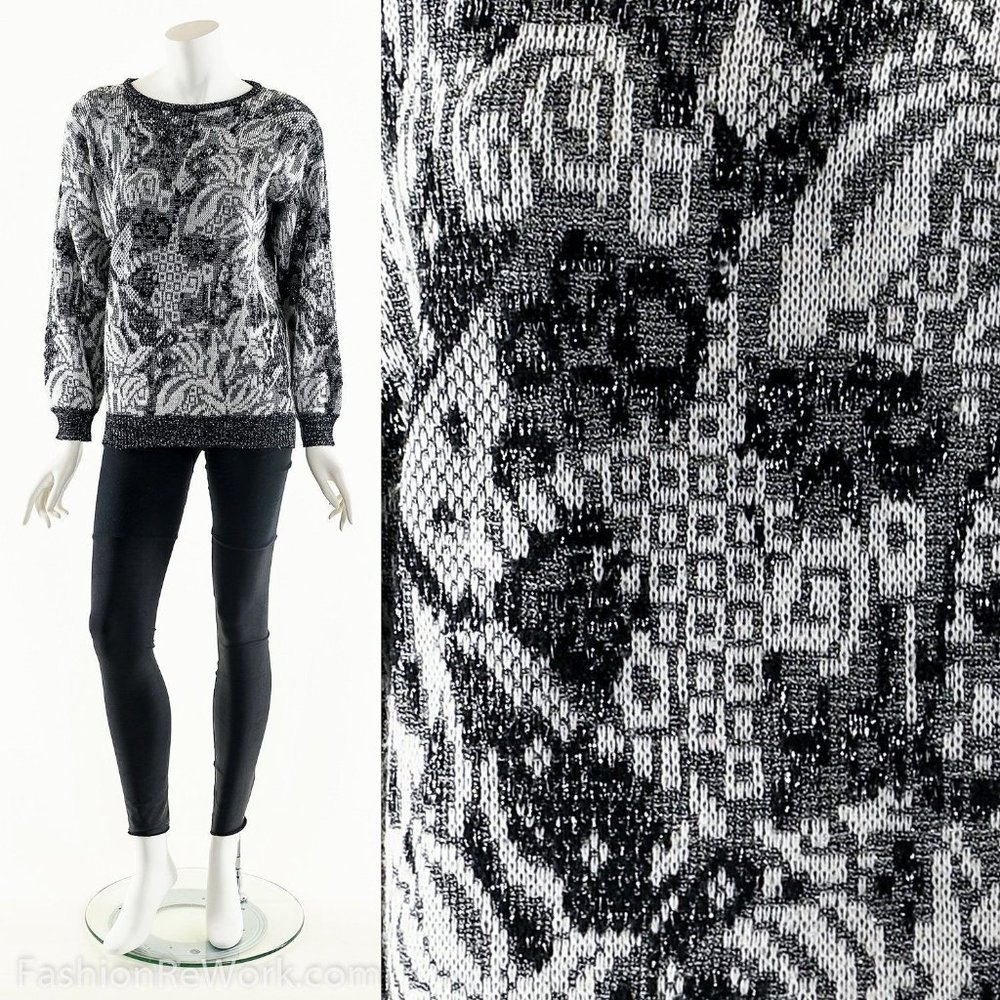 Gray Metallic Sweater,Abstract Graphic Sweater,